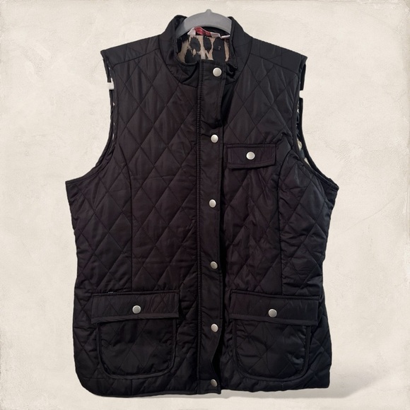 Charter Club Quilted Black & Cheeta Womens Size Large - Picture 2 of 5
